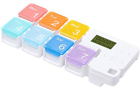 SUPVOX Pill Case Reminder Smart Digital Alarm Pill Box 7 Compartments Medicine Case Organizer for Travel School Office Older Without Battery (Rainbow)
