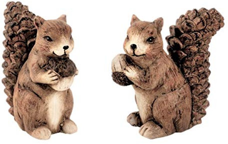 2 Stück Eichhörnchen Figuren mit Nuss H 11-12 cm Dekofigur Garten Herbst
