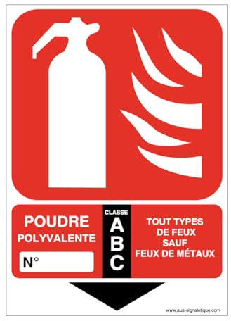 AUA SIGNALETIQUE - Panneau Extincteur Classe Poudre ABC - 300x210 mm, Aluminium Dibond 3mm
