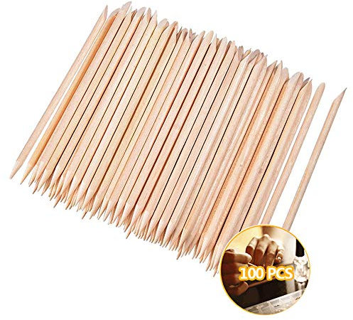Orange Holz Sticks 100 Pcs, Nagel Häutchen Stick Doppelseitig Nail Art Multifunktional Nagelhautschieber Nägel Manikürstäbchen, Holzstäbchen für Drücker Maniküre Kunst Pediküre Nagelhautpflege