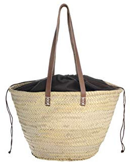 Afrikan Bags - Bolso Capazo de Palma | Bolso de Palma de Base Oval con Asa Bandolera en Marrón Oscuro y Cierre Ajustable - 48 x 17 x 30 cm