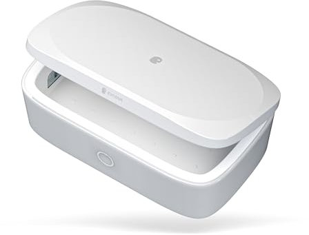 Einova Mundus Caricatore Wireless Fast Charge e Cofanetto con Disinfezione a Raggi UV-C Efficace al 99,99% | 10W | Ricarica Wireless per Cuffie, Smartphone Apple e Android