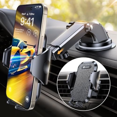 VICSEED Support Telephone Voiture [Ventouse Militaire 20KG] 360° Rotation Porte Telephone Voiture Grille d'Aération [Clip en Métal à Double Verrou] Compatible avec Tous Les Smartphones