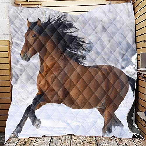 Chickw1 Tagesdecke für Einzelbett Mädchen Teenager Tagesdecke Steppdecke Sofaüberwurf Wattiert und Gesteppt Bettüberwurf Kuscheldecke Decke Überwurf Überdecke (Braunes Pferd,180x200cm)
