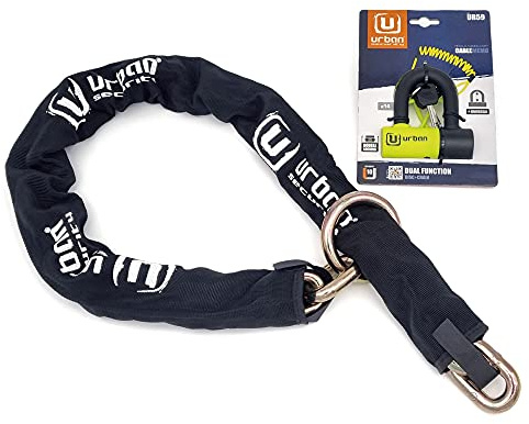 URBAN UR59K120L Diebstahlsicherung Motorradkette Hohe Sicherheit aus gehärtetem Spezialstahl 13,5 mm und solides Mini-U-Vorhängeschloss, 14 mm, für Motorräder und E-Bike, 120 cm, schwarz/gelb