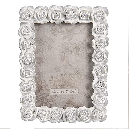 Clayre & Eef Bilderrahmen Fotorahmen 12x16cm Polyresin Creme Rosen 2F0812 Vintage Rahmen Maße: 15x2x20cm