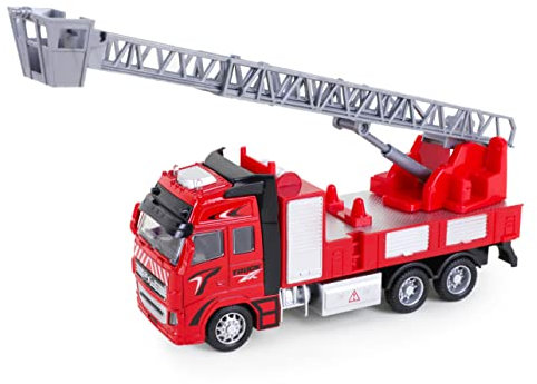 Toyland® 19cm Die Cast Red Pull Back And Go Toy Fire Engine - Emergency Service Vehicles (Extendable Ladder)