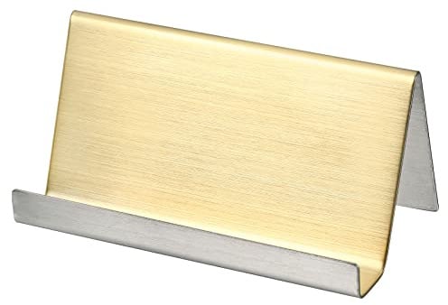 PATIKIL Business Kartenhalter Gebürstet 304 Edelstahl Desktop Name Display Stand Gold