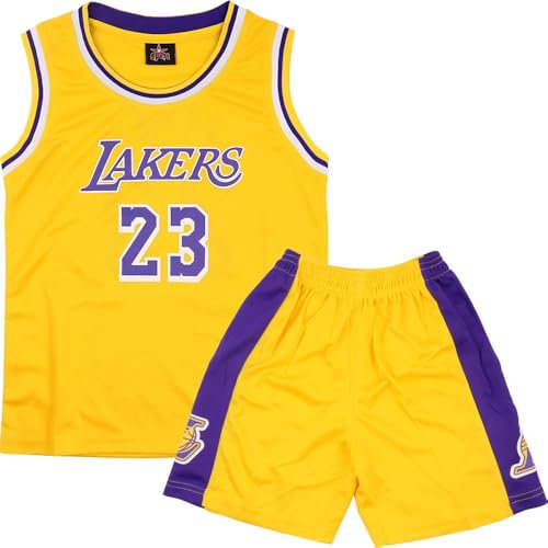 Basketball Trikot Set für Kinder - 2 Stücke, Ärmellos, Mit Shorts, Mode-Design, Gelb, Für 8-10 Jahre