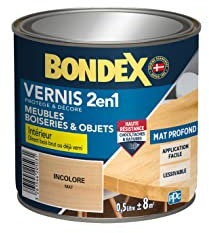 BONDEX - Vernis 2 en 1 Haute Résistance - Protège et Embellit le bois - Incolore Mat - 0,5 Litre