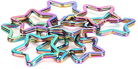 Joyzan Star Key Ring, 10pcs Colorful Pentacle Shaped Key Chain Pendant Hanging Buckle Split Keyring Metal Carabiner Sturdy Iron Rings for DIY Jewelry Handbag Home Car Craft Projects Supplies Activitie