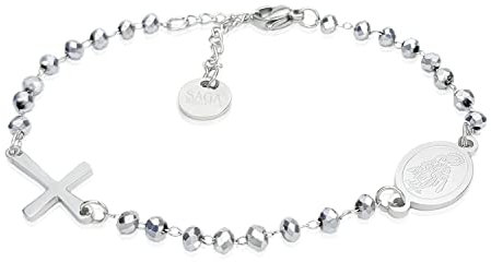 SAGA GIOIELLI® Armband Rosenkranz versilberte Kristalle Stahl Unisex, 21 centimeters, Kristall