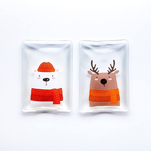 schöne Handwärmer I Wiederverwendbare Taschenwärmer I tolle Muster I Verschiedene Designs (2er Set Eisbär & Rentier)