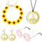 Karjiaja 5 Stücke Hippie Kostüm Set Hippie Accessoires mit 60er Jahre Retro Vintage Brille, Friedenszeichen Halskette Damen und Buntes Hippie Stirnband für 60er 70er 80er Party Verkleiden Zubehörset