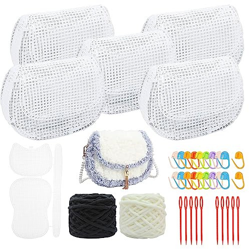 Allazone 37 Stück Kunststoff Mesh Canvas Sheets Plastic Canvas Sheets Tasche Taschenboden Häkeltaschen Zubehör Gewebte Taschen für Basteln Zum Häkeln Tasche Taschenboden