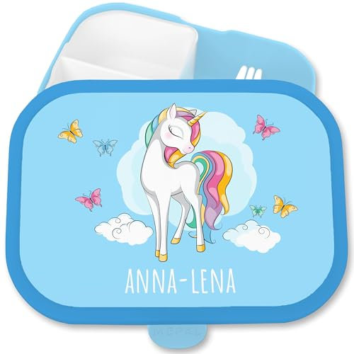 Brotdose Kinder Campus für Mepal - Einhörner - Brotbox Einhorn mit Schmetterlingen Lunchbox Unicorn Geschenk Einschulung Gesxhenke Schulkind I - 750 ml - Blau - jausenbox mädchen schule