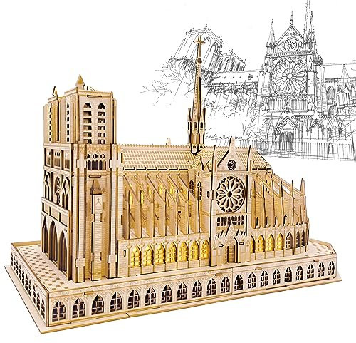 Fisca 3D Puzzle Modell Bausatz Notre Dame De Paris Kirche Modell Bausätze mit Led Licht, Model Craft Architecture Building Puzzle Set, DIY-Hobby-Geschenk für Erwachsene (Notre Dame de Paris)