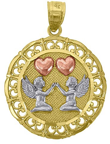 14 Karat Gold Unisex dreifarbiger Amor Liebe Herz rund Medaillon Höhe 29,1 mm Anhänger Halskette Charm Schmuck Geschenke für Frauen, Metall