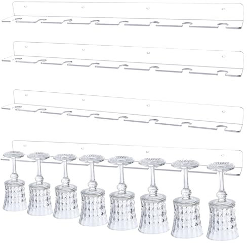 Barydat 4 Pcs Acrylic Champagne Wall Holder Clear Wine Glass Rack Wall Mounted Hanging Champagne Flute Display Stand for Home Bar Party Supplies (32)