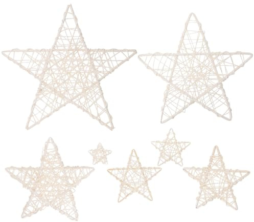 Rattan Pentagramm, 8 Stück, Fünfzackige Sterne als Dekoration | Handgeflochtene Ornamente in Weiß, Süßer Stil, für Einkaufszentren, Geschäfte, Weihnachten, Hochzeiten und Partys