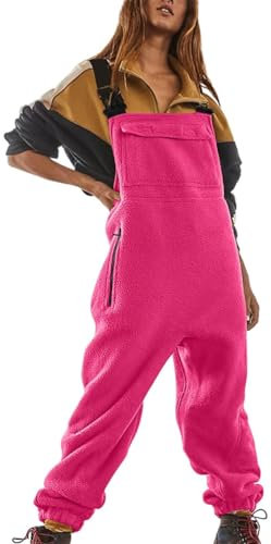 Minetom Salopette Femme Pantalon En Polaire Combinaison Sans Manches Décontracté Jumpsuit De Travail Avec Poches A Rose M