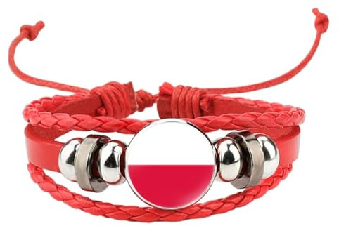 ALTCIRNMD Polen-Flaggen-Armband,Polen-Vintage-Glas-Lederarmband Mit Rundem Charme,Verstellbares Polen-Flaggen-Armband,Für Männer Und Frauen,Armband-Schmuck,Wie Abgebildet,18Cm