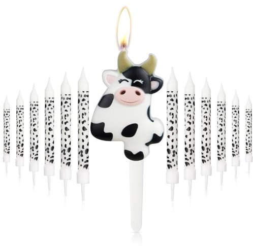 White Black Cow Birthday Candle,Cow Number 4 Candle for Cake, Girls Boys 4th Birthday Decorations, Cowboys Cowgirl Birthday Party Decorations, Farm Animal Themed for Girl Boy Party Decor