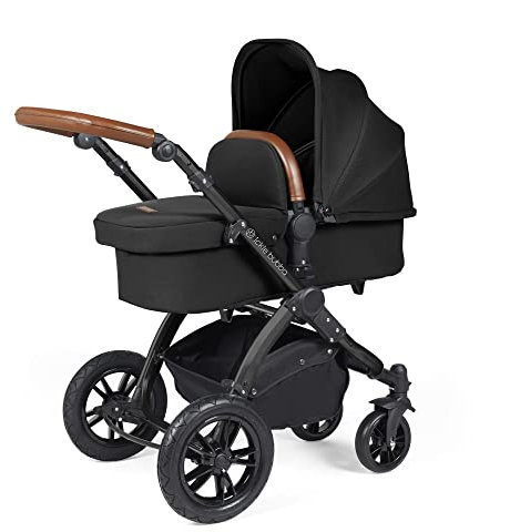Ickle Bubba Stomp Luxe 2 in 1 Kinderwagen - Geeignet von Geburt an bis zu 22 kg (ca. 4 Jahre*), All-Terrain, faltbar, inkl. Regenschutz, Fußsack, Schürze, Sonnenschirm (Schwarz/Mitternacht/Braun)