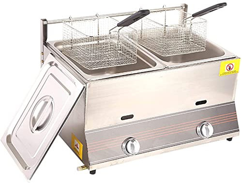 Friggitrice a gas Friggitrice professionale da banco GPL - 6/12 l, friggitrice a gas di grandi dimensioni per ristoranti e cucine commerciali, include coperchio del cestello. Friggitrice a g
