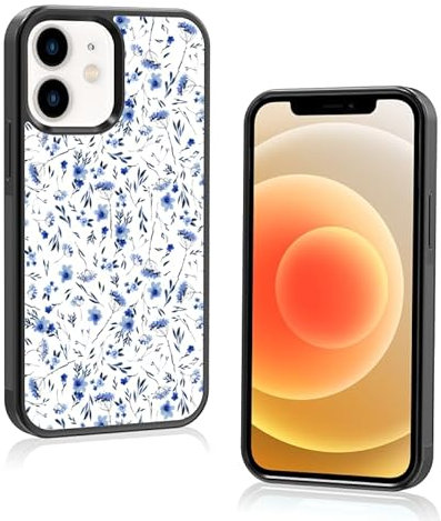 Axulimin Cute Blue Flower Floral Aesthetic Phone Case for iPhone 12 Mini Case for Teen Girls Women Kids Girls -5.4Inch