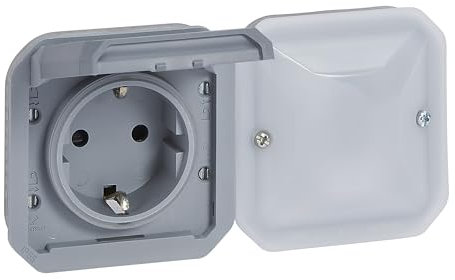 LEGRAND, Plexo New Connected-Feuchtraum-Steckdose, Smart-Home, Aufputz-Steckdose, Schuko-Standard, Home+Control-App, IP44 - IK07 staub- und schmutzbeständig, 16 A, 3680 W, Farbe: Grau, 069877L