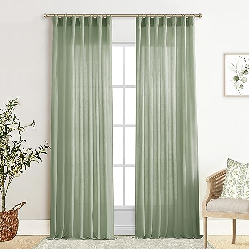 XTMYI Eukalyptus-Vorhänge für Wohnzimmer, durchscheinendes Leinen, Shabby-Chic-Vorhänge für Schlafzimmer, 228 cm lang, 127 cm breit