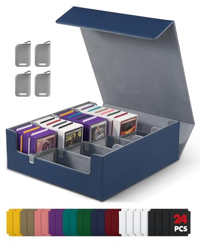 UAONO Kartenaufbewahrungsbox für Trading Cards, 2400+ MTG Commander Deck Box mit 24pcs bunten Teilern, Kartenetui passend für Magic TCG PTCG Spielkarten(Blau)
