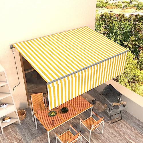 Festnight Toldo Motorizado 4 x 3 m-Type 2 con Persiana, Toldo Eléctrico y Manual Retráctil,Toldo Articulado Eléctrico con Mando a Distancia, para Terraza, Jardín Amarillo y Blanco