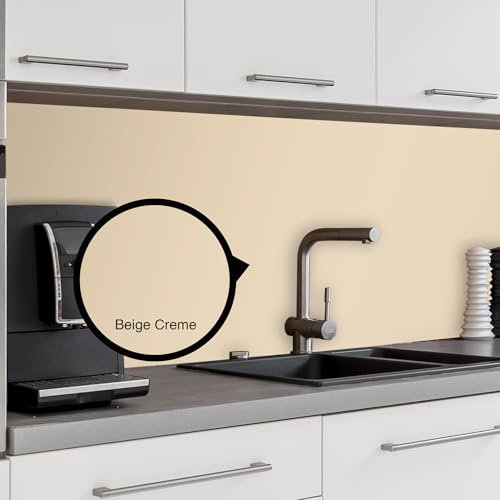 WALLando Premium Küchenrückwand, individueller Größenzuschnitt – Einfach zu montierende PVC-Wandverkleidung für die Küche – Hitzebeständiger Spritzschutz aus Kunststoffplatten – Beige Creme