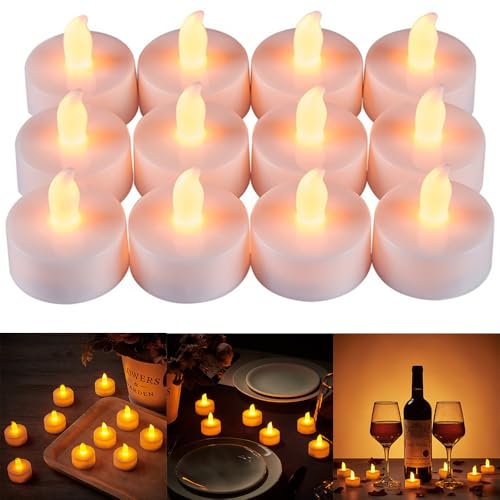 FENGQ LED Teelichter Mit Timer - 12 Stück Flammenlose, Batteriebetriebene Kerzen für Halloween, Weihnachten - Warme Weiße
