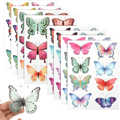 Yeomju 62PCS Schmetterling Deko, Aquarell Schmetterling Aufkleber,Schmetterlinge Abnehmbare Butterfly Wandsticker Schmetterling Aufkleber Dekorationen Für Handwerk Party