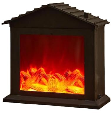 Colcolo Linterna de Chimenea, Linterna de Chimenea sin Llama con Efecto de Llama, pequeña Chimenea Falsa con Llama LED, Adornos navideños para Interiores y, Techo Triangular