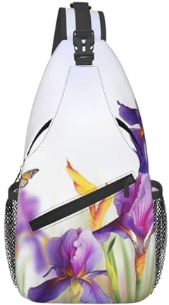 FJWSLCH Kleine Schultertasche für Damen und Herren, Iris-Blume, Schmetterling, Crossbody-Tasche, lässig, Wandern, Brusttasche, modische Bauchtasche, Schwarz, Einheitsgröße, Reiserucksäcke, Schwarz ,