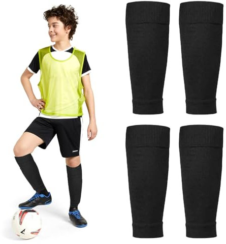 2 Pairs Football Sock Sleeves Kids, Black Grip Socks Football Shin Guard Sleeves, Soccer Shin Guards Sleeves Team Leg Sock Sleeve for Football Games Beginner