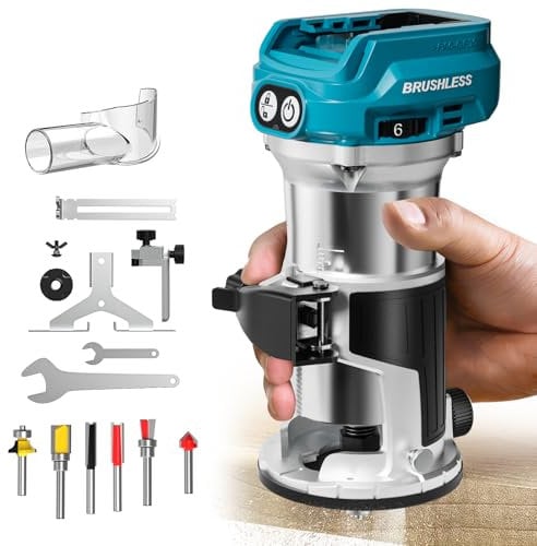Router compatto senza fili per batteria Makita 18 V (strumento nudo), 6 velocità variabili per la lavorazione del legno, 800 W 30.000 giri/min router per legno a base fissa con punte per fresa, guida