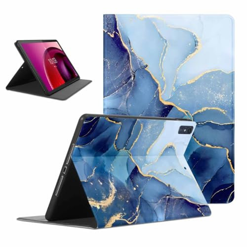 Kueqeay Coque pour Lenovo Tab M10 10.6, Aesthetic Marbre Motif Design Housse de Protection Léger avec Support Fonction Ultra-Mince PU Transparent Étui à Rabat, Bleu
