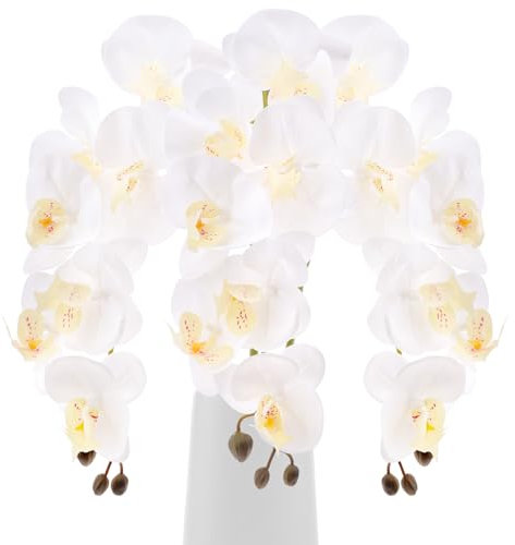 Gresorth 76cm Artificial Orchid Flowers Decoration Faux Phalaenopsis Plant Branch Lifelike Butterfly Bouquet Stem Ornament Wedding Home Tabletop - White 3 Pcs