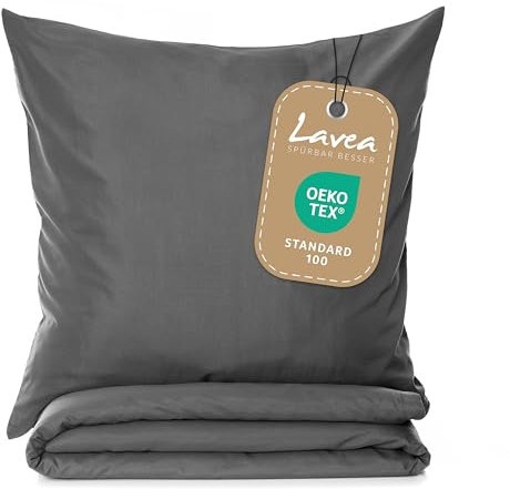 Lavea® Bettwäsche Set 135x200 (1X) + 80x80 (1X) Anthrazit aus Mikrofaser - Ultraweich, Atmungsaktiv & Hypoallergen, ÖKO-TEX Bettwäsche Set mit Qualitätsreißverschluss