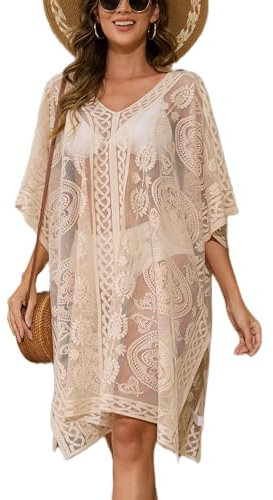 colornival Cubierta de Traje de Baño para Mujer para Playa y Piscina, Vestido de Encaje con Cuello en V, Cubierta de Bikini