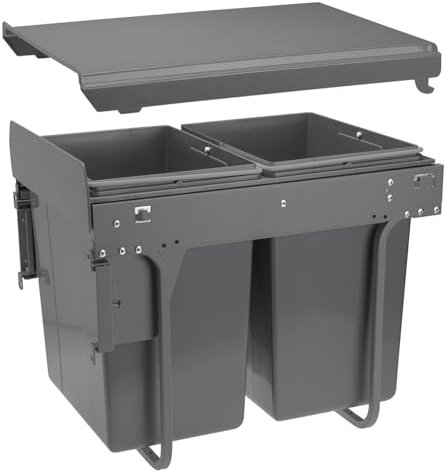 Pull Out Kitchen Waste Recycle Soft Close Dust Bin 400mm Front Fixing Cabinets (2x 20L)