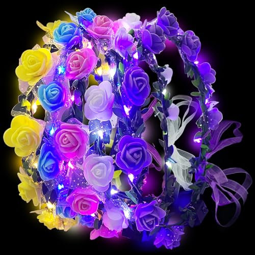 Joycabin 5 Stück LED Blumenkrone Stirnband, Leuchtende Blumenkranz, Stirnbänder, LED Haarband mit Blume, Haarkranz Blumen Party Accessoires für Frauen Mädchen Geburtstag Party Karneval Hochzeit Dekor