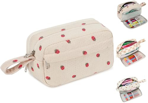 LEDAOU Stiftetasche, Große Kapazität Federmäppchen mit Reißverschluss, Schulmaterial für Teenager Mädchen (Erdbeerbein)