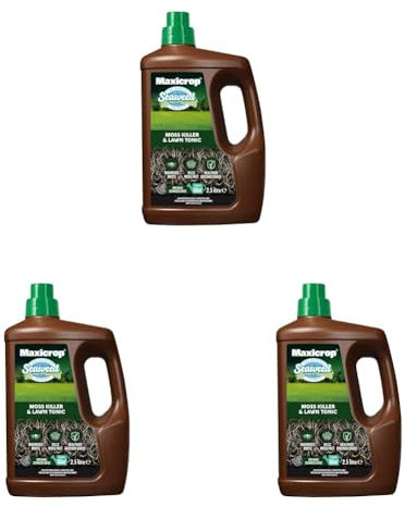 Maxicrop 86600259 Moss Killer & Lawn Tonic, 2.5L - Fast Acting 2-in-1 Moss Killer and Lawn Re-Growth Tonic - with Natural Seaweed Extract - Improves Lawn Health and Strong Rooting - Garden Care