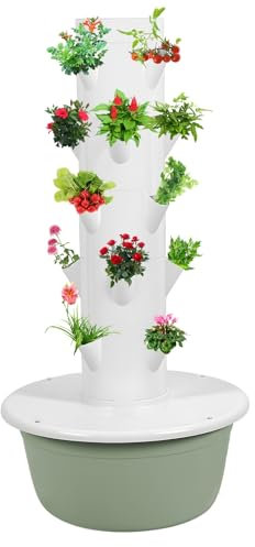 20/28 Holes Hydroponic Growing System Kit, Hydroponic Garden Tower with Pump System, 5/7 Layers Indoor Vertical Hydroponic Garden Tower for Herbs, Fruits and Vegetables (0.3㎡ Footprint) White